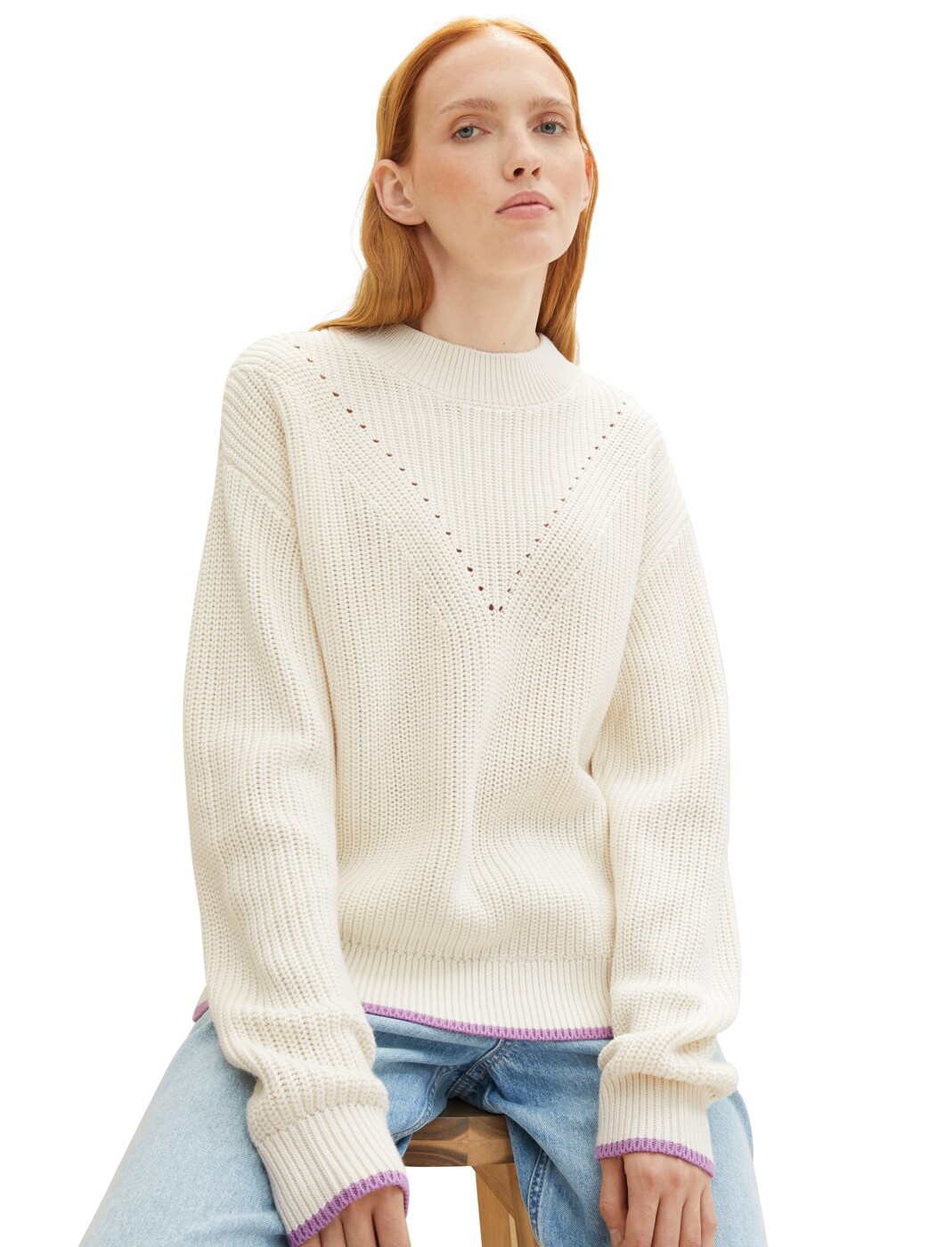 contrast tipping pullover - Damen